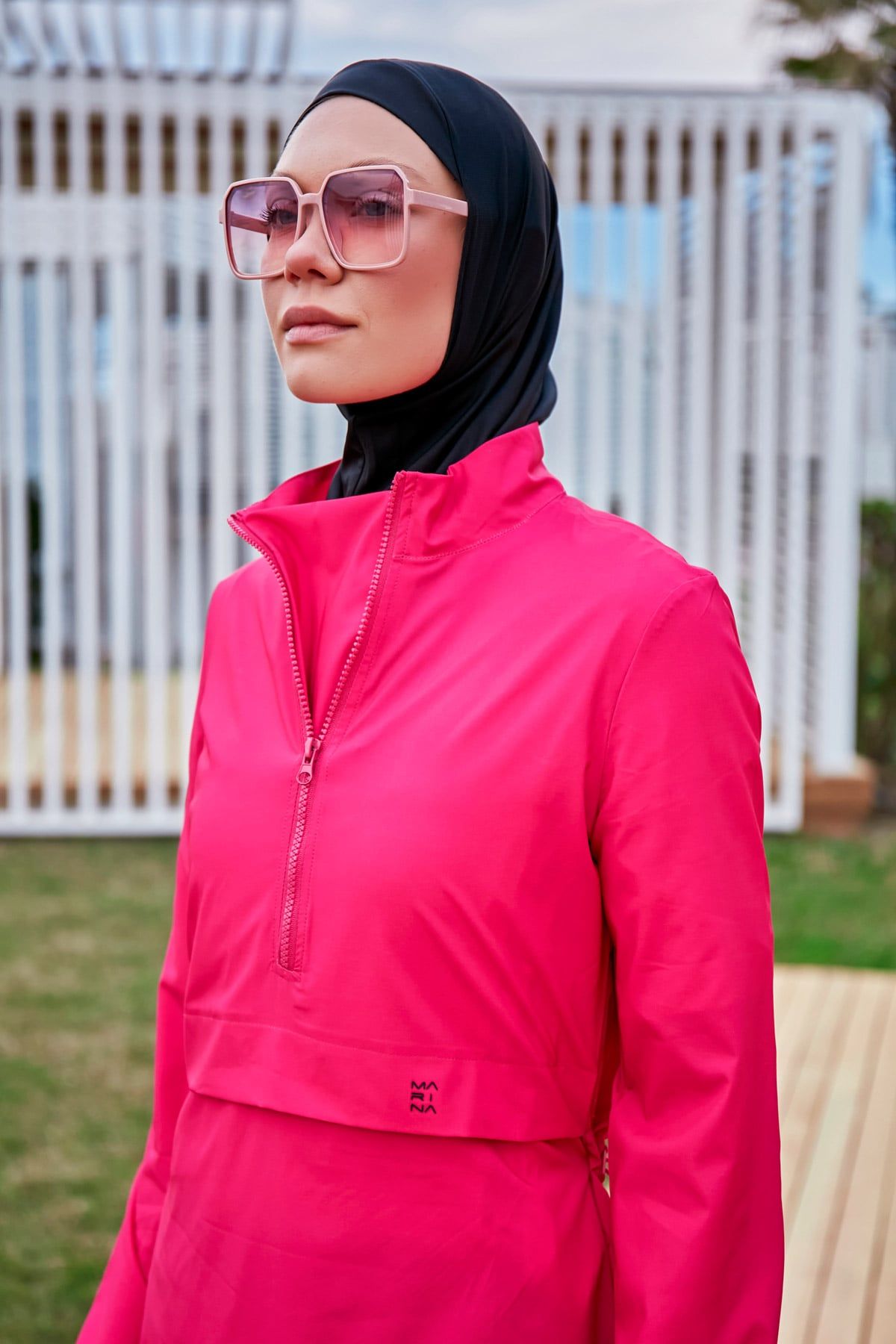 Woven Pink Burkini Modest Swimwear M2408
