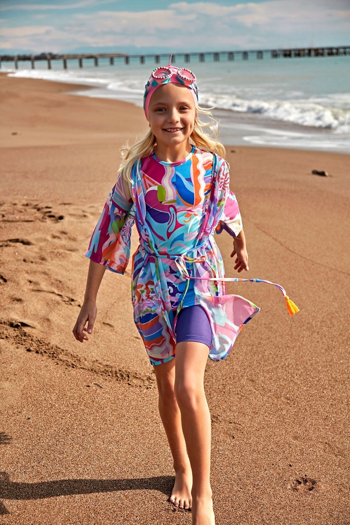 Colorful Stretchy Modest Girls' Swimsuit K2409