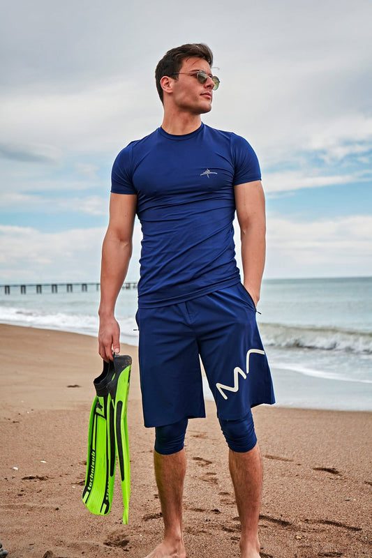 Lycra Navy Men's Swim Shirts T2404