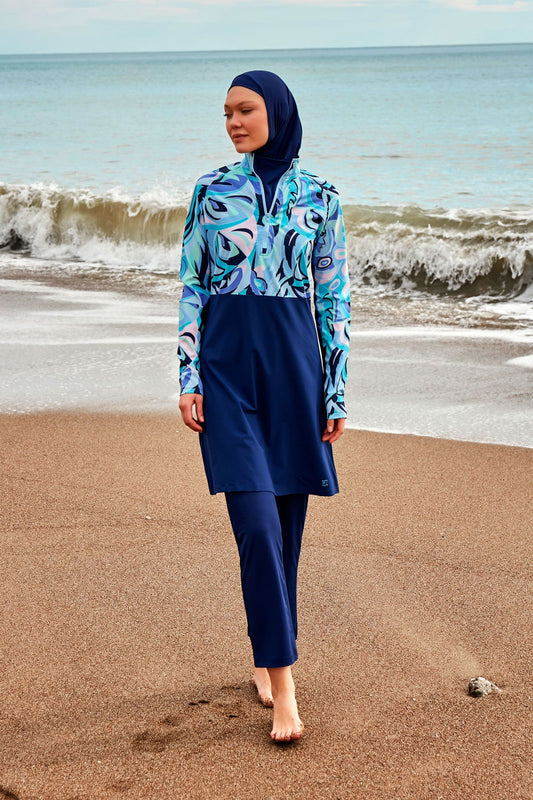 Woven Navy Burkini Modest Swimwear M2498