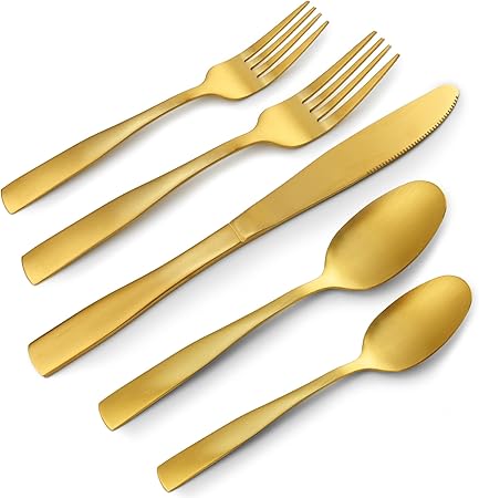 40-Piece Matte Gold Silverware Set for 8, 18/0 Brushed Finish Stainless Steel Utensils Set, Dishwasher Safe Modern Flatware Set for Daily Home Restaurant Party Event Serving For 8