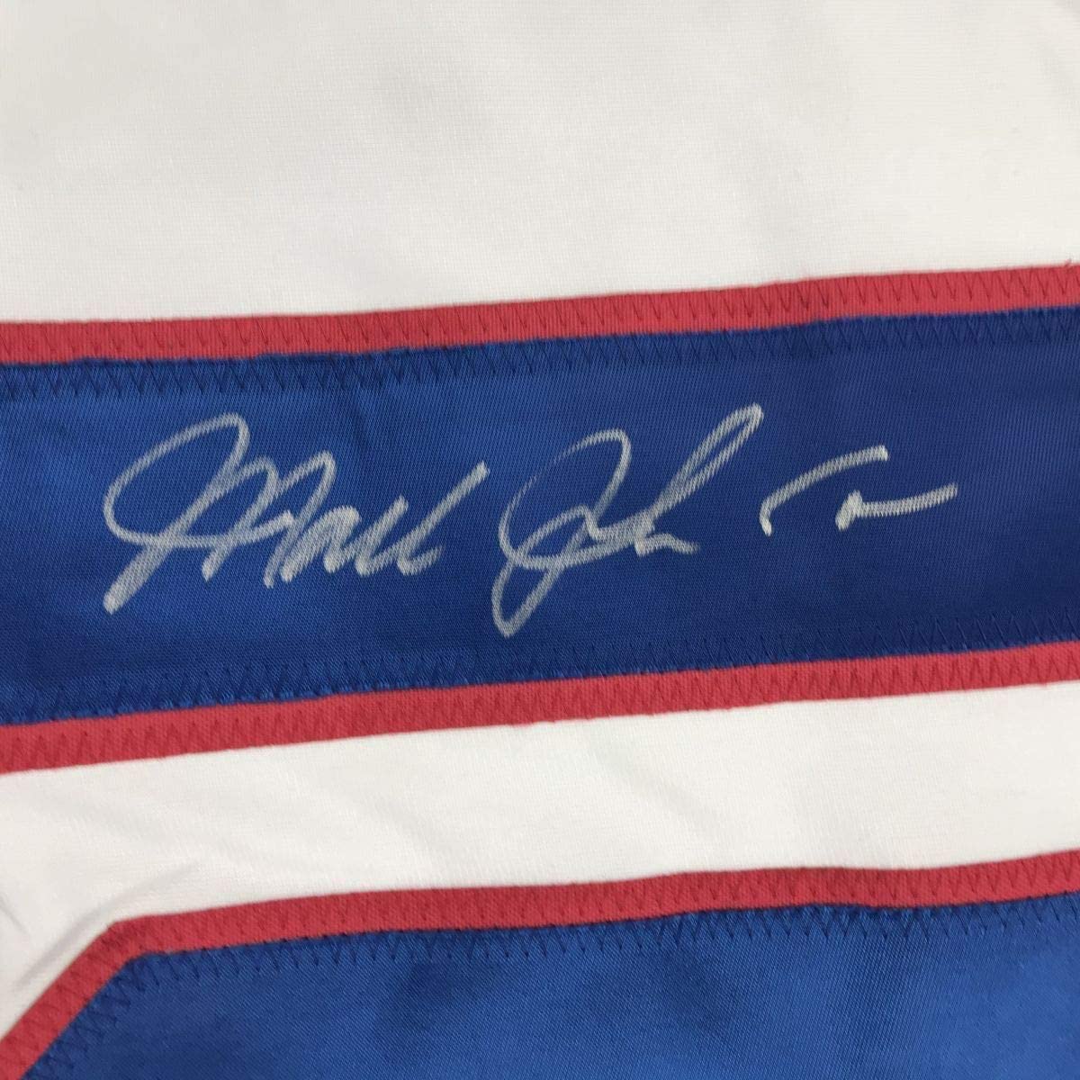 Framed Autographed/Signed Mark Johnson 35x39 White Team USA Miracle On Ice 1980 Olympics Hockey Jersey JSA COA