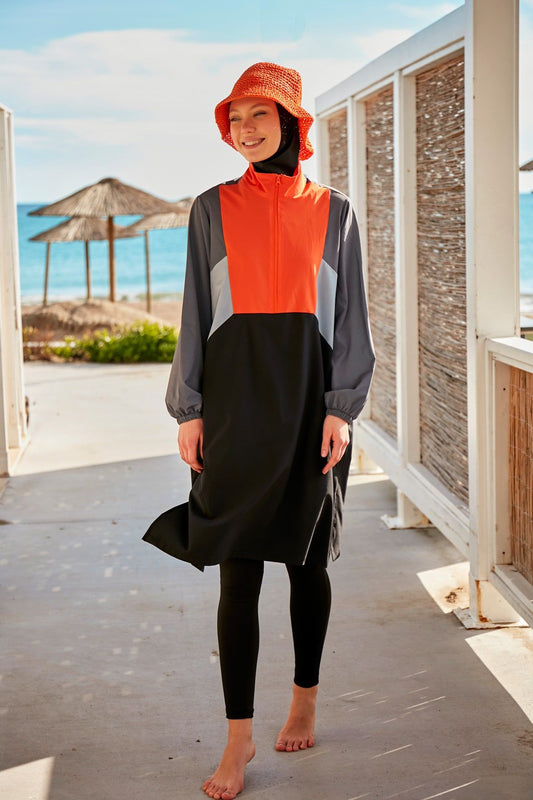 Woven Black Burkini Modest Swimwear M2430