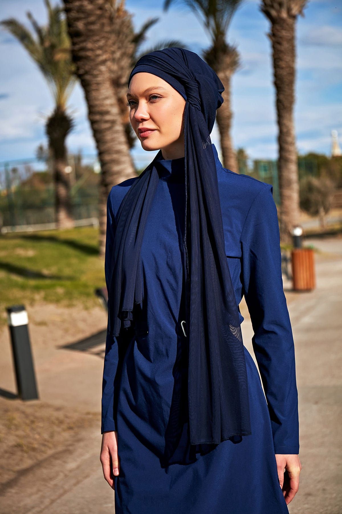 Navy Blue Mesh Practical Shawl Cap B2402