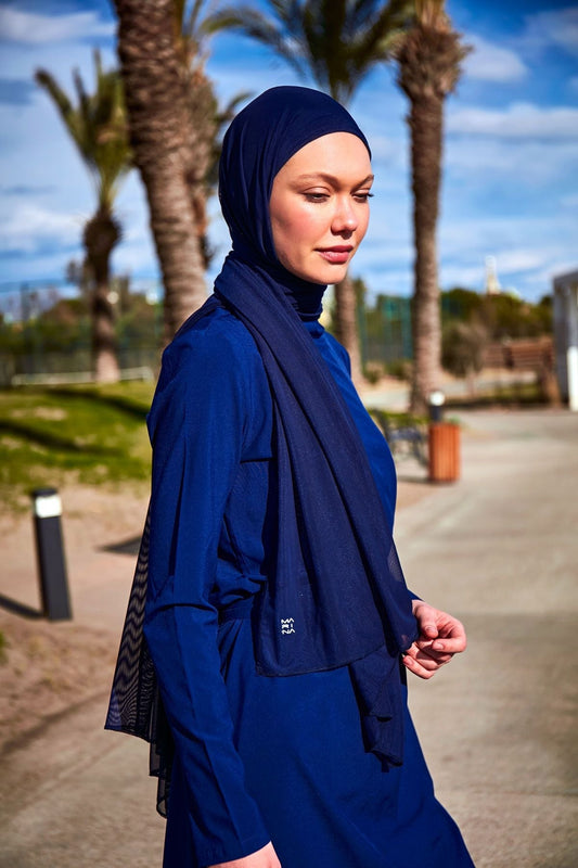 Navy Blue Mesh Practical Shawl Cap B2402