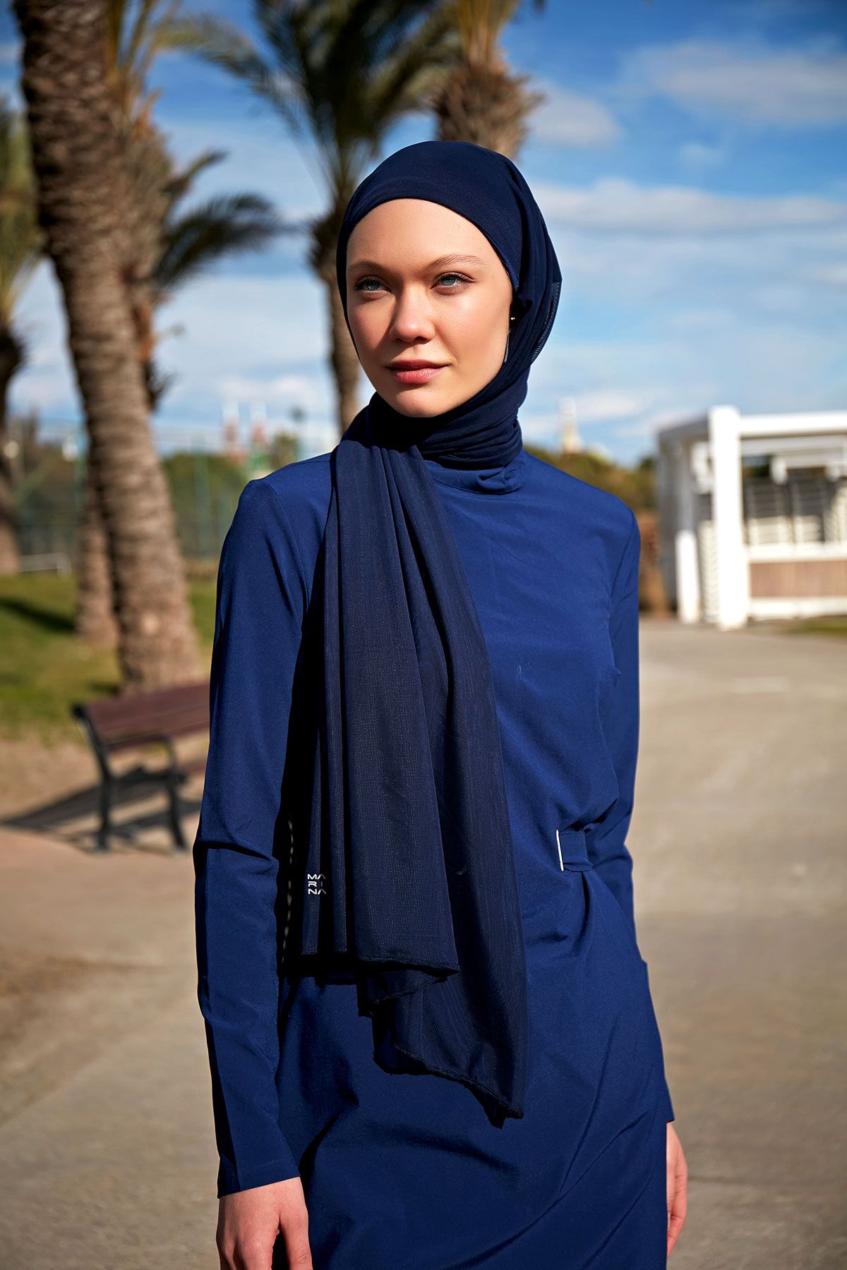 Navy Blue Mesh Practical Shawl Cap B2402