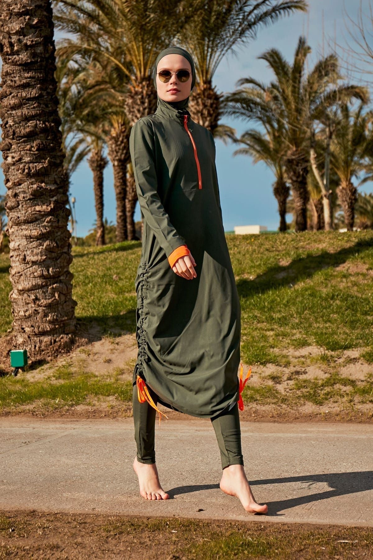 Woven Khaki Burkini Modest Swimwear M2413