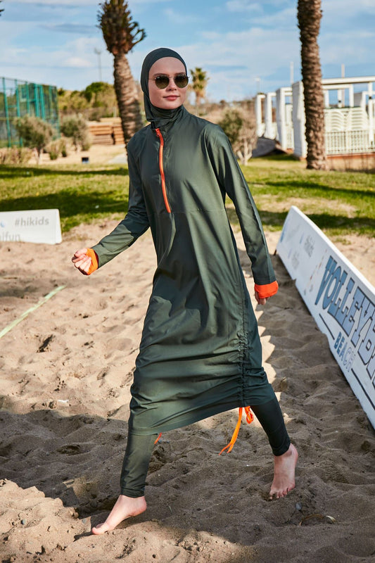 Woven Khaki Burkini Modest Swimwear M2413