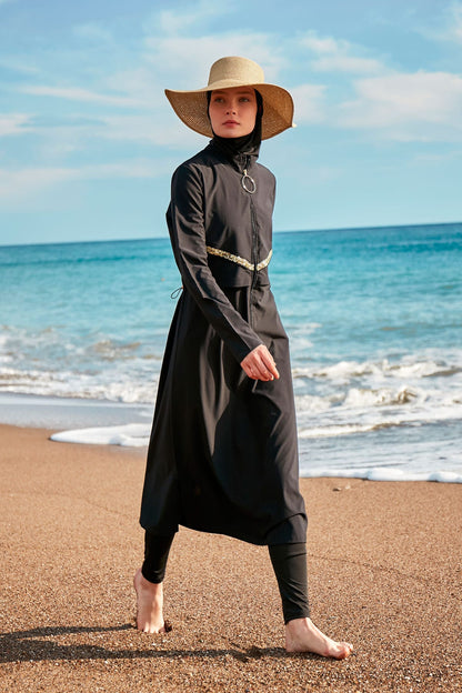 Woven Black Burkini Modest Swimwear M2410