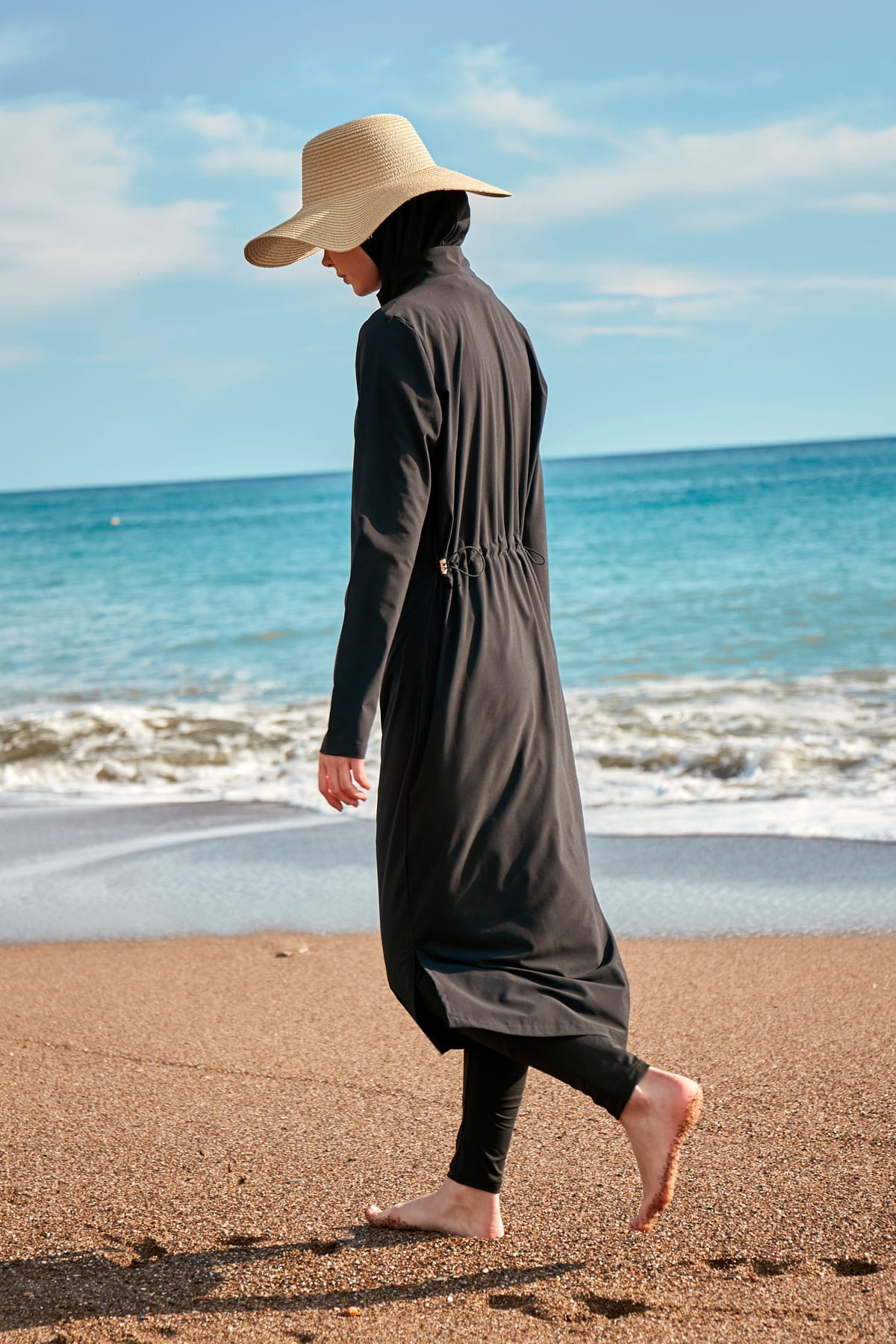 Woven Black Burkini Modest Swimwear M2410