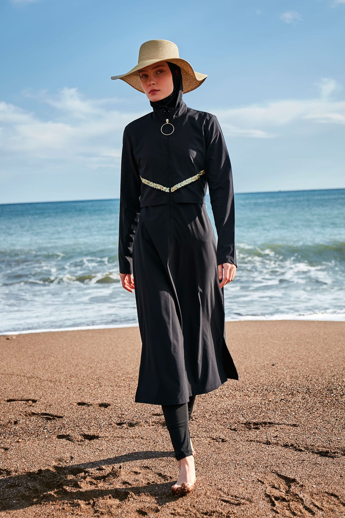 Woven Black Burkini Modest Swimwear M2410