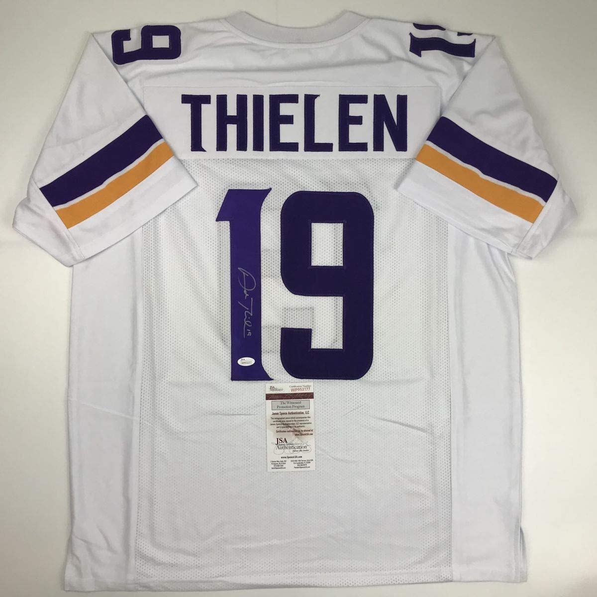 Autographed/Signed Adam Thielen Minnesota White Football Jersey JSA COA