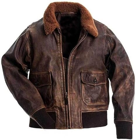 Mens A2 Aviator US Air Force Flight Pilot Distressed Brown Bomber Leather Jacket