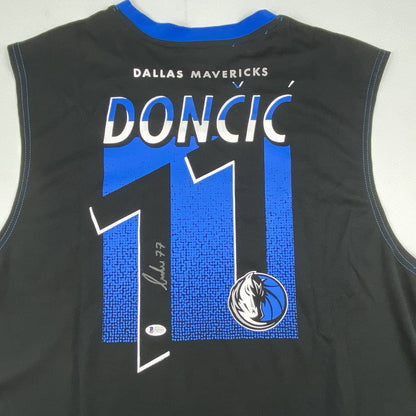 Autographed/Signed Luka Doncic Dallas Blue Practice Basketball Jersey Beckett BAS COA Holo Only