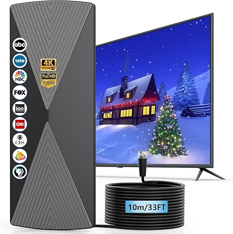2025 TV Antenna, 1200+ Miles Long Range TV Antenna, HD Digital TV Antenna Indoor with Signal Booster, Antenna for Smart TV and All Older TV's-Supports 4K 1080p -33ft Long Cables