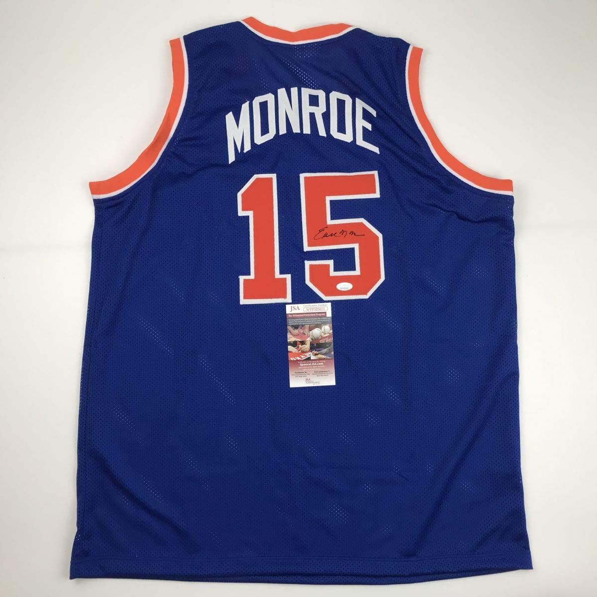 Autographed/Signed Earl Monroe New York Blue Basketball Jersey JSA COA