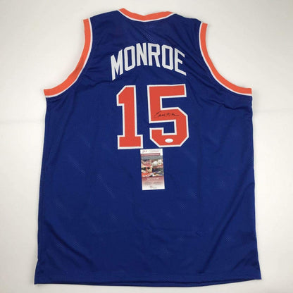 Autographed/Signed Earl Monroe New York Blue Basketball Jersey JSA COA