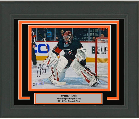 Framed Autographed/Signed Carter Hart Philadelphia Flyers 8x10 Hockey Photo Fanatics COA