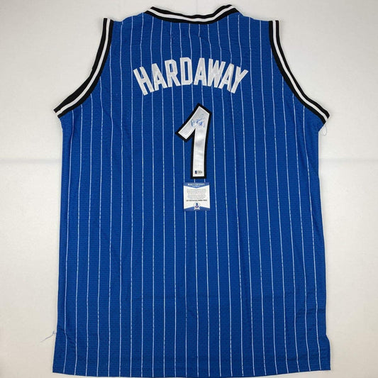 Autographed/Signed Anfernee Penny Hardaway Orlando Blue Basketball Jersey Beckett BAS COA