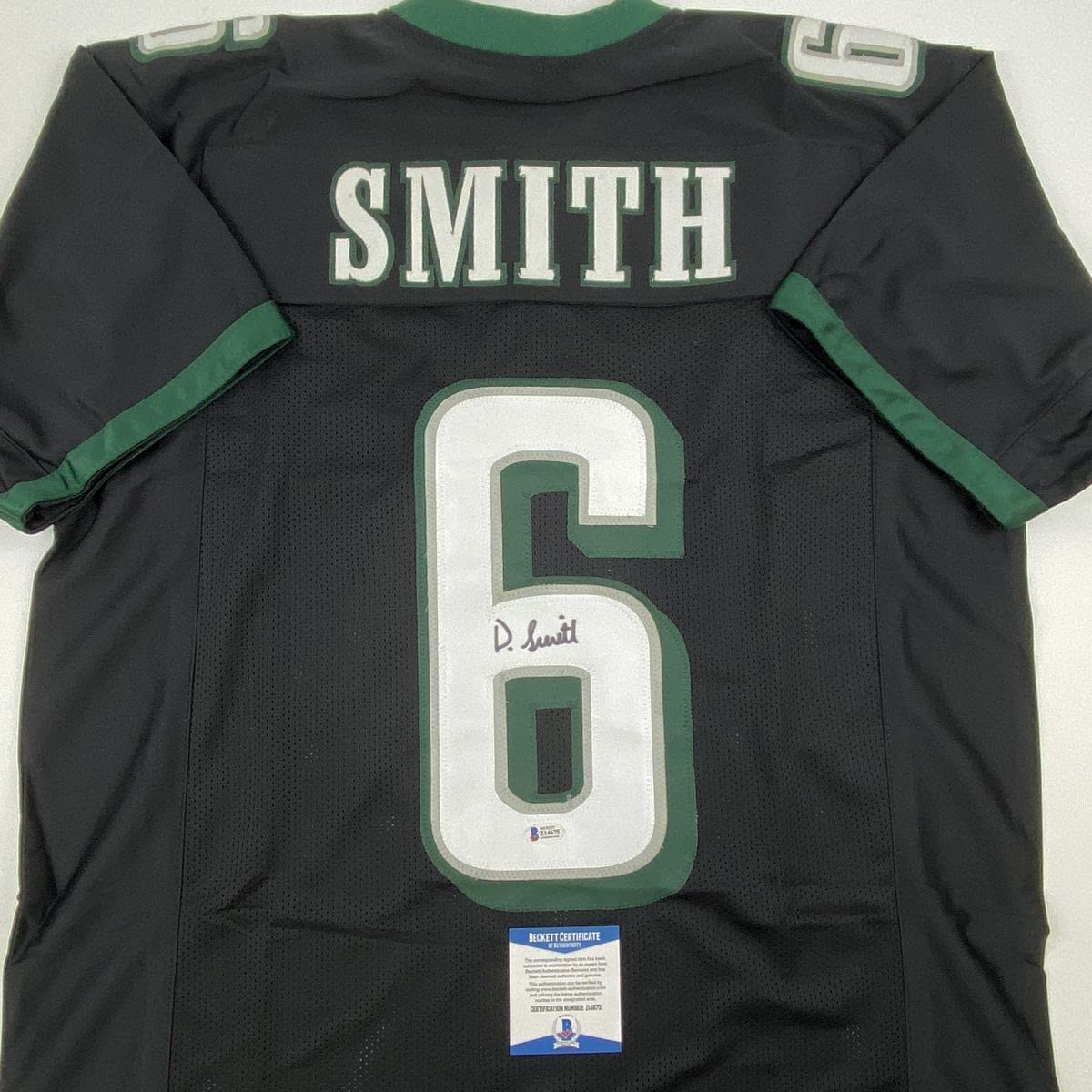 Autographed/Signed Devonta Smith Philadelphia Black Football Jersey Beckett BAS COA