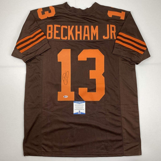 Autographed/Signed Odell Beckham Jr. Cleveland Color Rush Football Jersey Beckett BAS COA