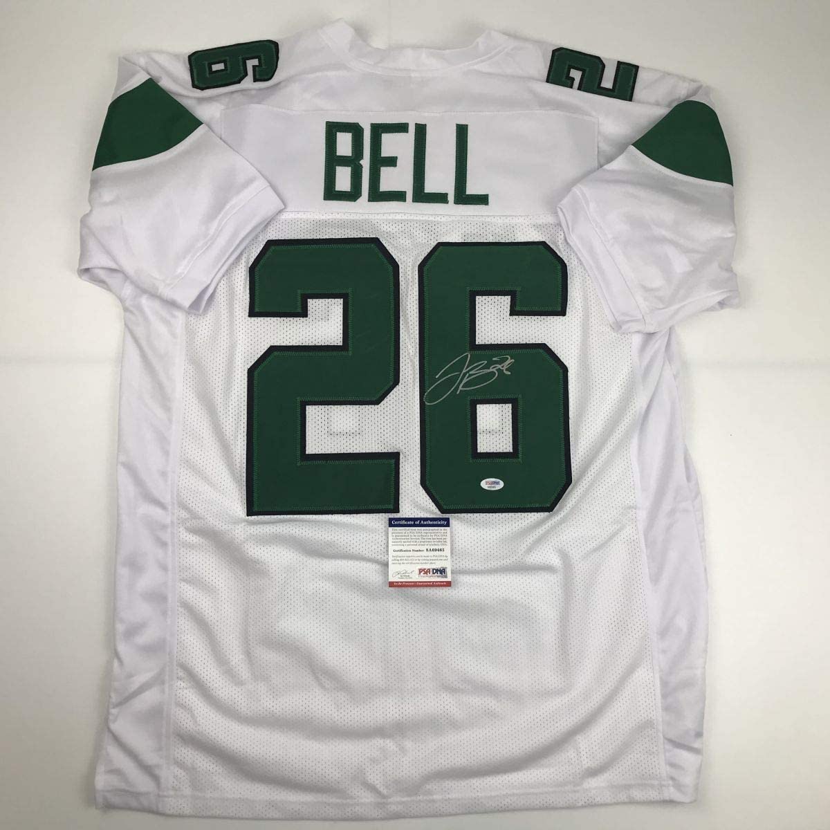 Autographed/Signed Le'Veon LeVeon Bell New York White Football Jersey PSA/DNA COA