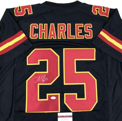 Autographed/Signed Jamaal Charles Kansas City Black Football Jersey JSA COA