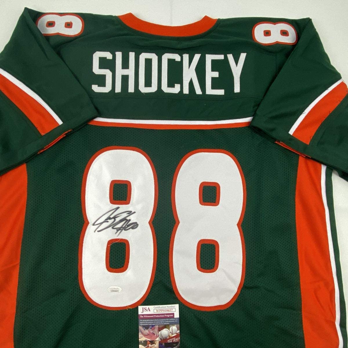 Autographed/Signed Jeremy Shockey Miami Green College Football Jersey JSA COA