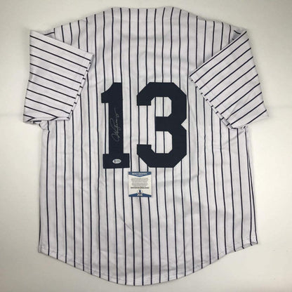 Autographed/Signed Alex Rodriguez New York Pinstripe Baseball Jersey Beckett BAS COA