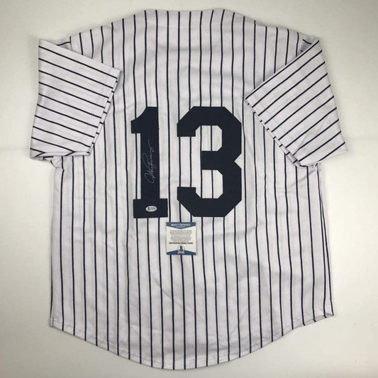 Autographed/Signed Alex Rodriguez New York Pinstripe Baseball Jersey Beckett BAS COA