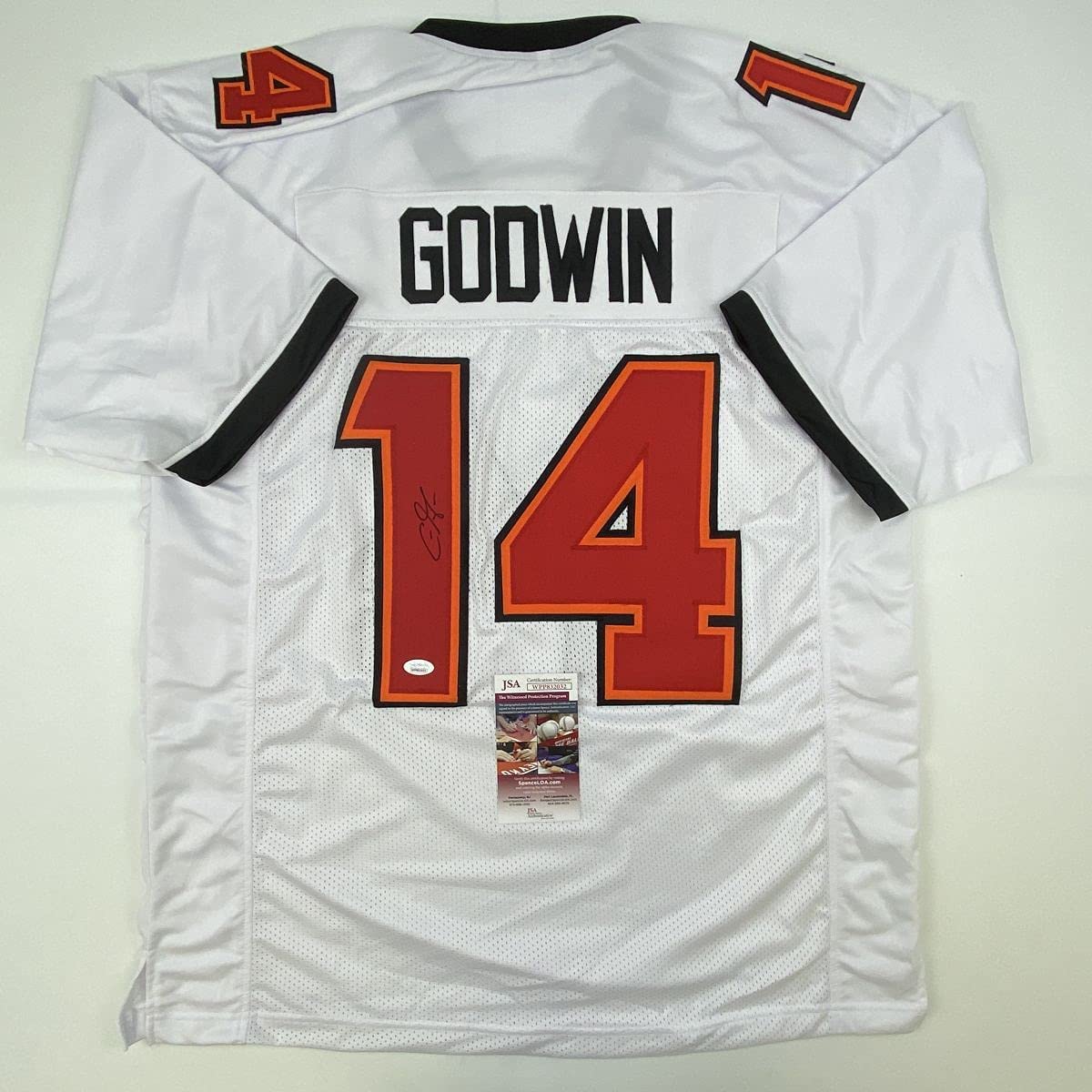 Autographed/Signed Chris Godwin #14 Tampa Bay White Football Jersey JSA COA