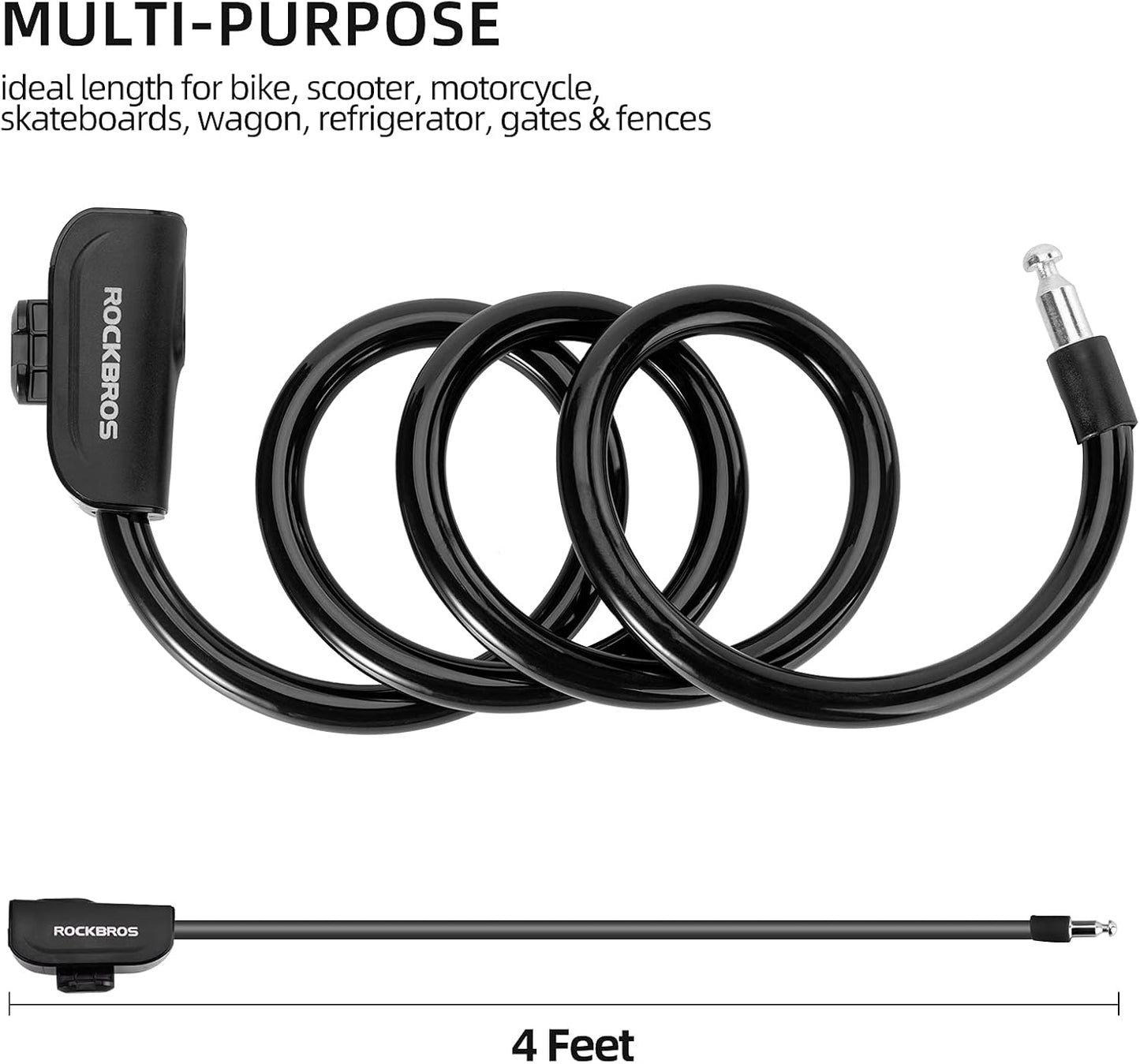 ROCKBROS 3ft Bike Cable Lock - Secure, Lightweight with Mounting Bracket