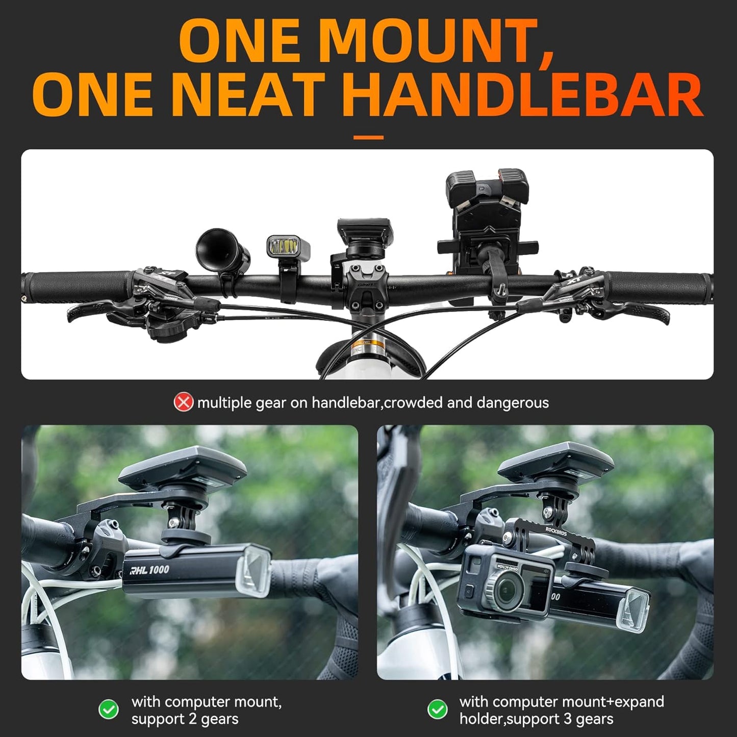 ROCKBROS Out Front Bike Mount Cycling Computer Mount Bike Handlebar 1.25''/ 31.8mm