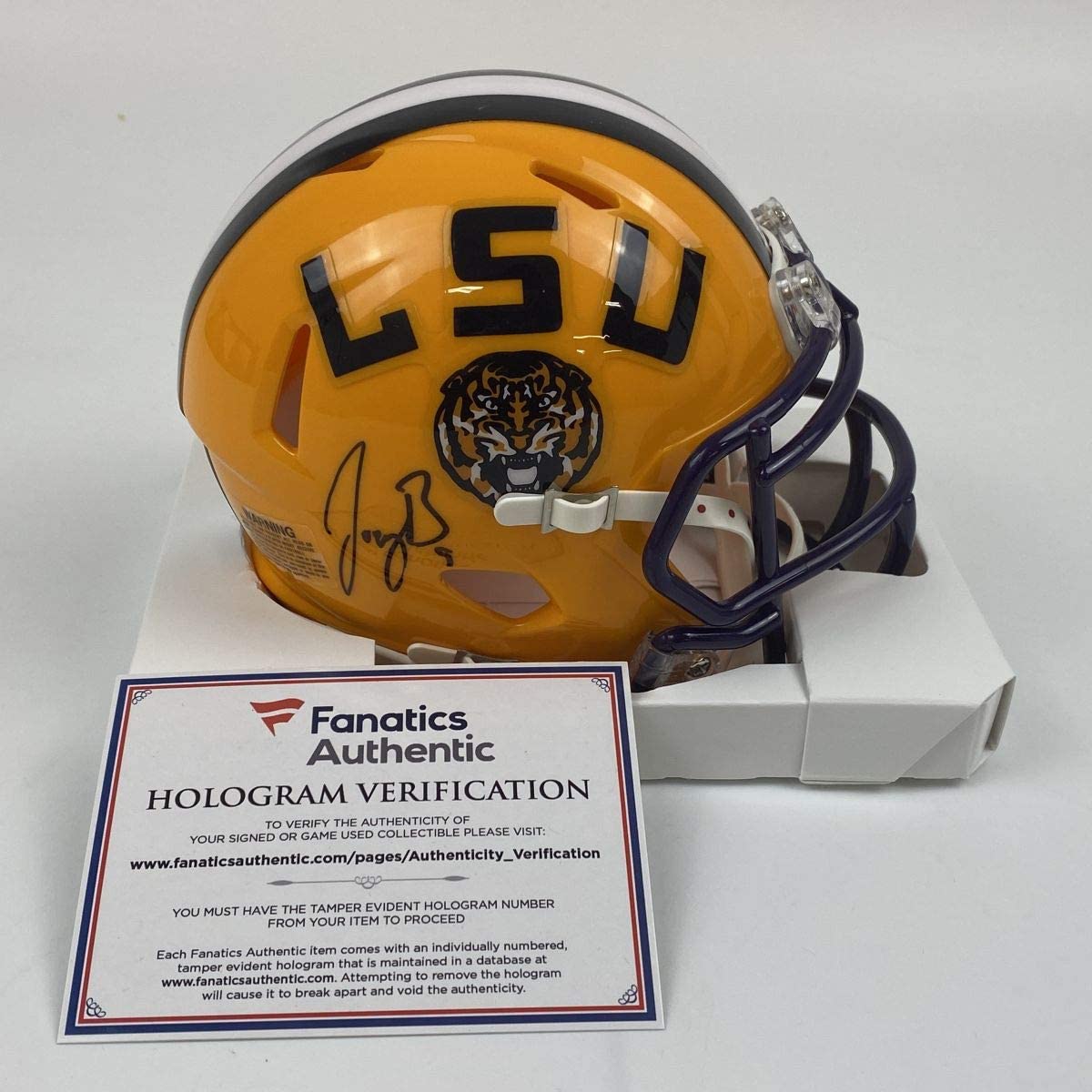 Autographed/Signed Joe Burrow LSU Tigers College Football Mini Helmet Fanatics COA
