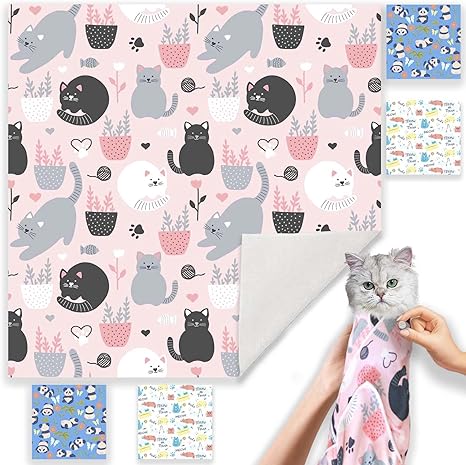 Cat Wrap for Grooming-Premium Cat Grooming Wrap Cat Restraint for Nail Clipping, Self-Adherent Soft Cat Blanket to Wrap Cat Anti-Scratch Anti-Escape Grooming Bag (Pink, XL(Within 17lbs))