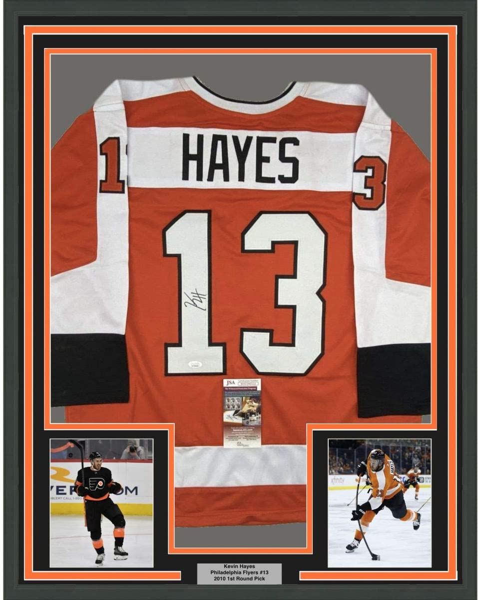 Framed Autographed/Signed Kevin Hayes 35x39 Philadelphia Orange Hockey Jersey JSA COA