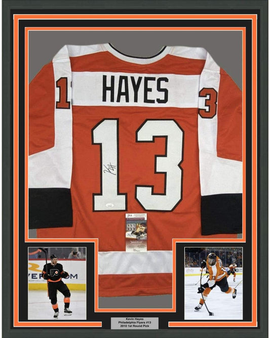 Framed Autographed/Signed Kevin Hayes 35x39 Philadelphia Orange Hockey Jersey JSA COA