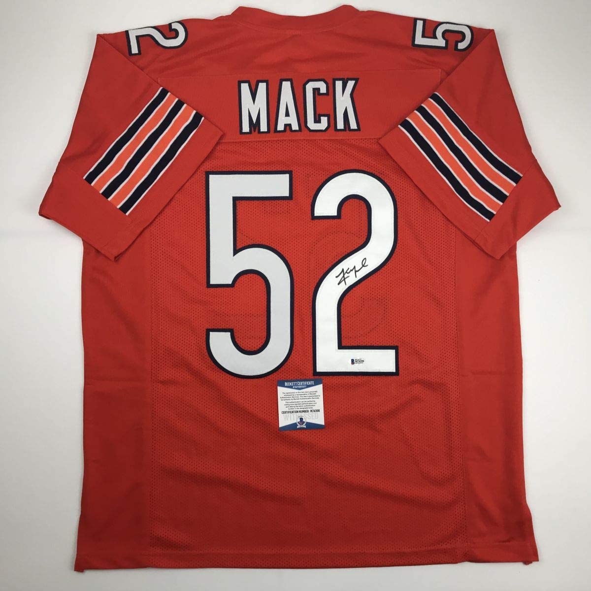 Autographed/Signed Khalil Mack Chicago Orange Football Jersey Beckett BAS COA