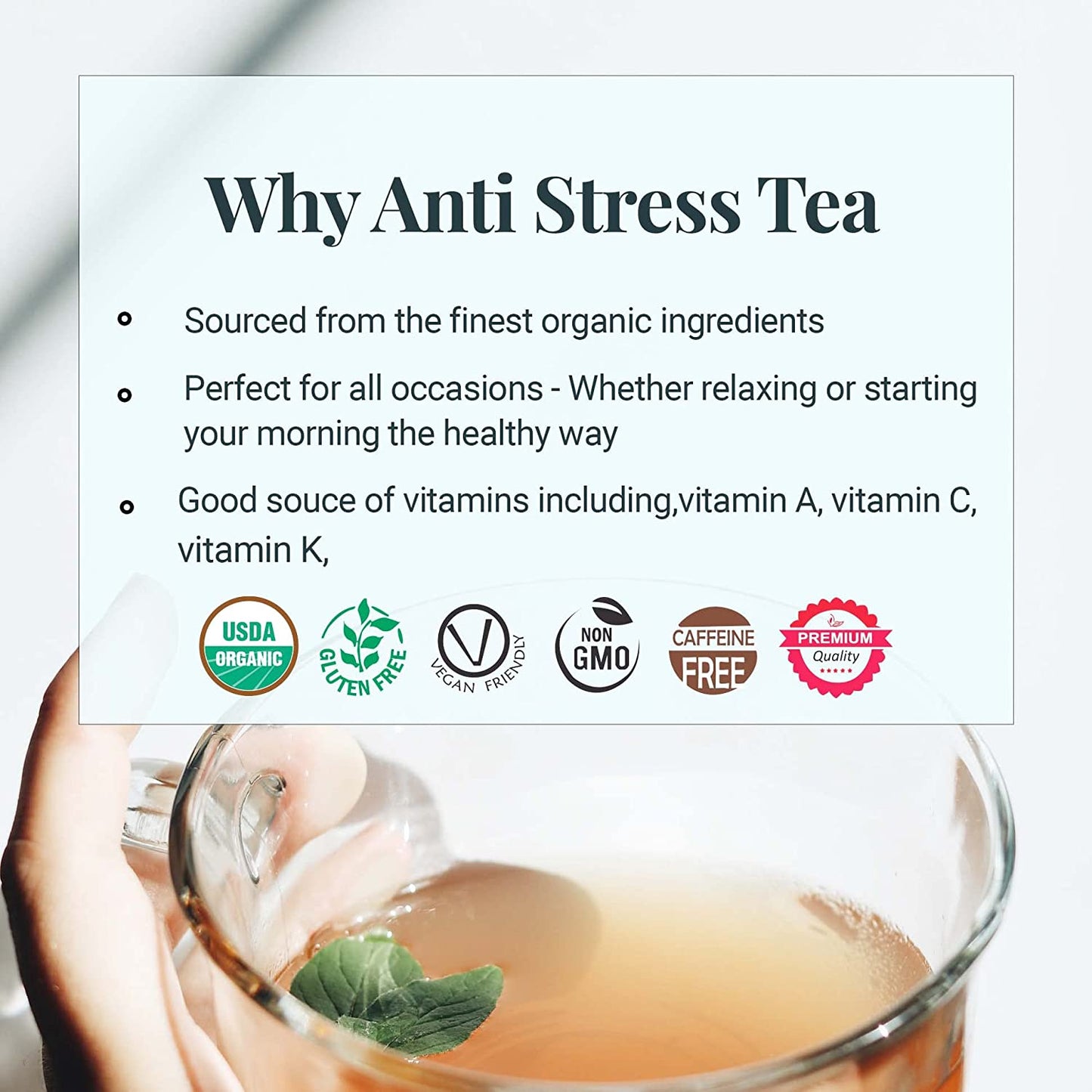 Akshit Natural Anti-Stress Tea (80 Tea Bags), Tulsi Marigold Butterfly Pea Flower Lemongrass Tea Blend , Relax Tea, Caffeine-free, Non-GMO Soothing Tea.