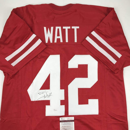 Autographed/Signed TJ T.J. Watt Wisconsin Red College Football Jersey JSA COA