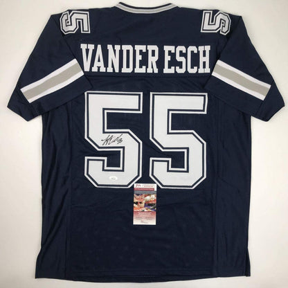 Autographed/Signed Leighton Vander Esch Dallas Dark Blue Football Jersey JSA COA