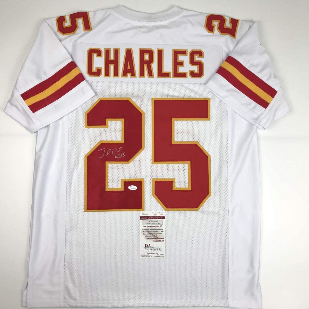 Autographed/Signed Jamaal Charles Kansas City White Football Jersey JSA COA