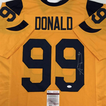 Autographed/Signed Aaron Donald Los Angeles LA Yellow Color Rush Football Jersey JSA COA