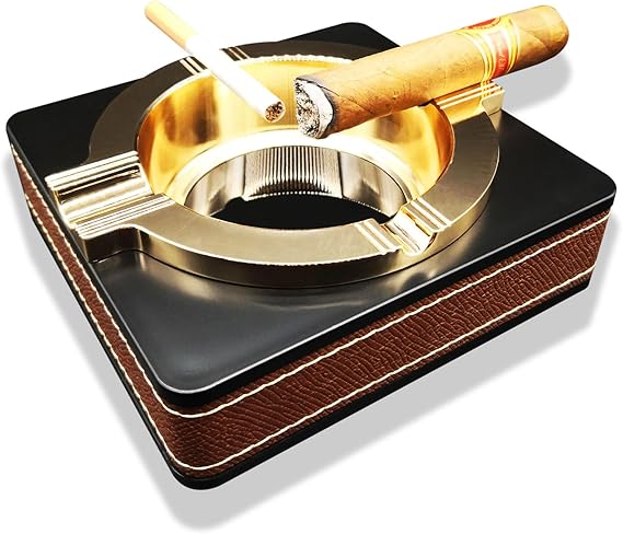 Cigar Ashtray and Ashtray for Cigarettes, Ash tray for Weed, Suitable for Indoor, Outdoor, Patio, Home, Office Use, Ash Holder for Smokers (Gold)