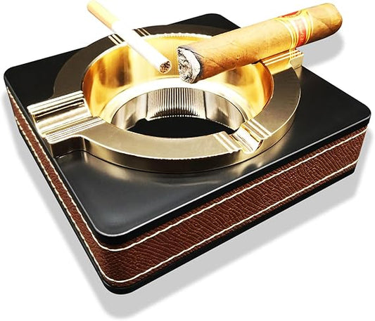Cigar Ashtray and Ashtray for Cigarettes, Ash tray for Weed, Suitable for Indoor, Outdoor, Patio, Home, Office Use, Ash Holder for Smokers (Gold)