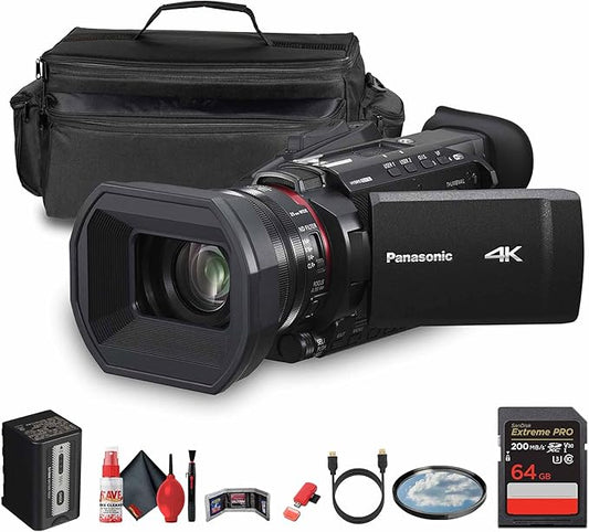 Panasonic HC-X1600 UHD 4K HDMI Lightweight Compact Camcorder with 24x Zoom (HC-X1600) + Case + 64GB Memory Card + Cleaning Kit + HDMI Cable + 62mm UV Filter + Card Wallet + Card Reader