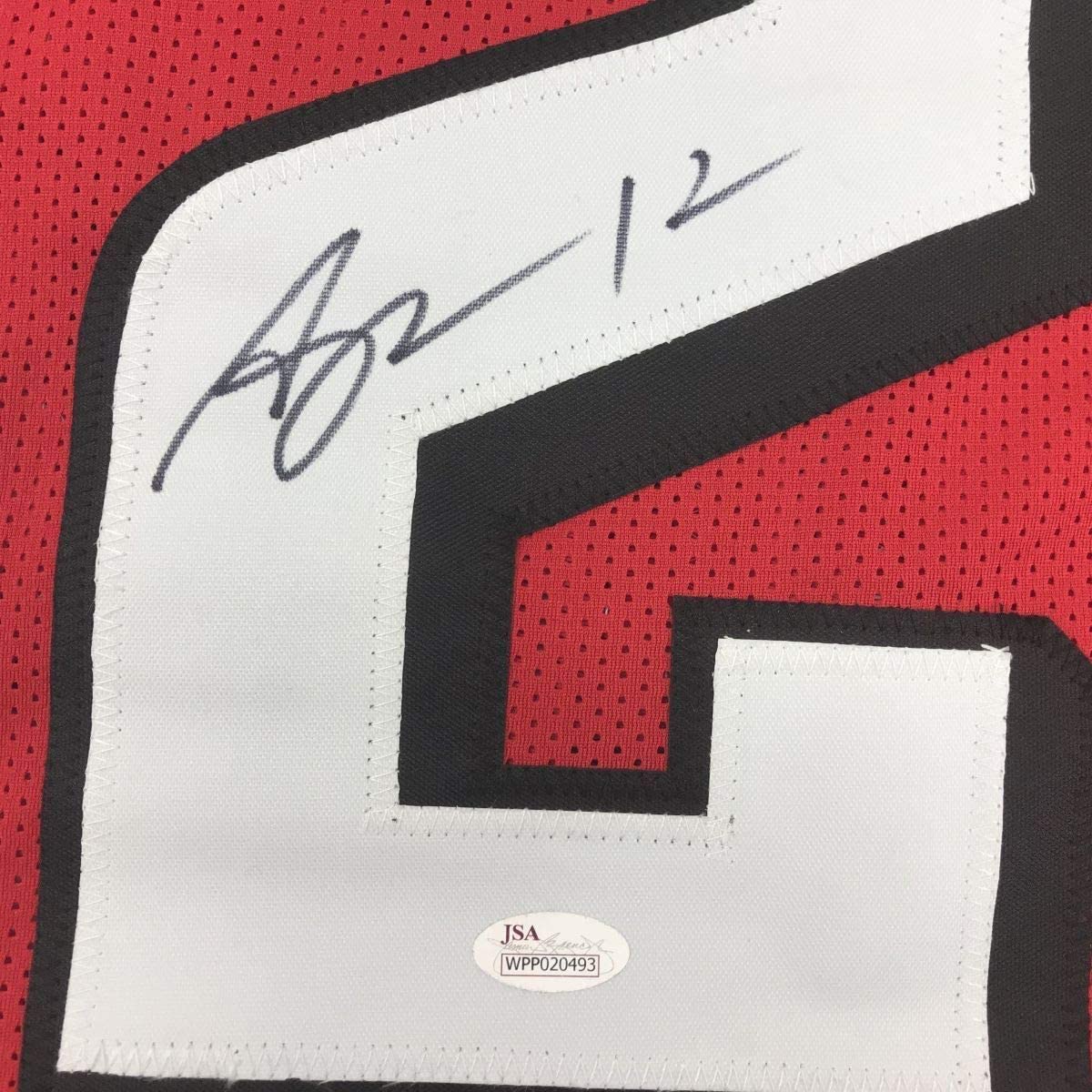 Framed Autographed/Signed Mohamed Sanu Sr 35x39 Atlanta Red Football Jersey JSA COA