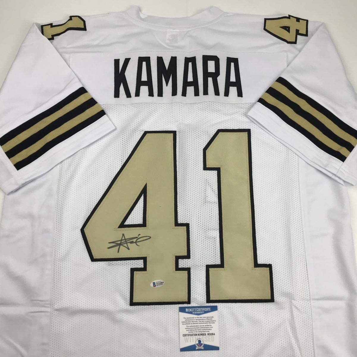 Autographed/Signed Alvin Kamara New Orleans Color Rush Football Jersey Beckett BAS COA
