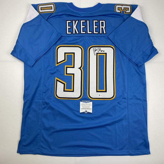 Autographed/Signed Austin Ekeler Los Angeles LA Powder Blue Football Jersey Beckett BAS COA