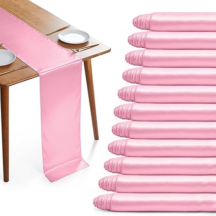 12 Pack Pink Satin Table Runners, 13 x 72 Inches Silky Short Table Runner Decor, Bright Smooth Luxury Party Table Runner Decorations for Birthday Holiday Banquet